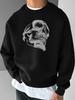 Men'S Black Crew Neck Sweatshirt - Loose Fit Street Style Pullover Perfect for Party Gifts And Casual Outfits - Machine Washable