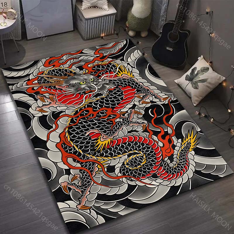 Japanese Tattoo Dragon Print Carpet Modern Home Decor Area Rug for Living Room Bedroom Sofa Floor Mat