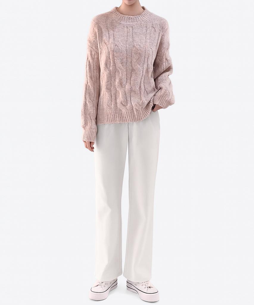 Keulleiseu Wool Blend Aurora Twisted Knit Sweater_Pink