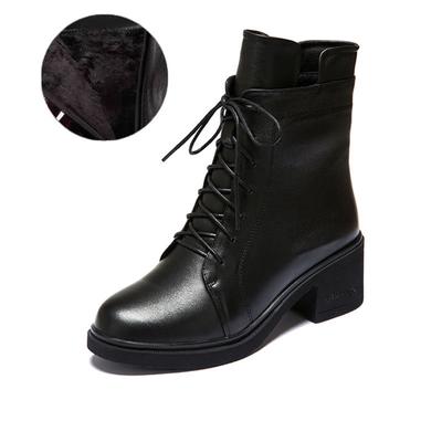 ZANPACE 2025 New Winter Boots Women Lace-Up Keep Warm Fur Women's Autumn Shoes Leather High Heel Pointed Toe Women's Ankle Boots