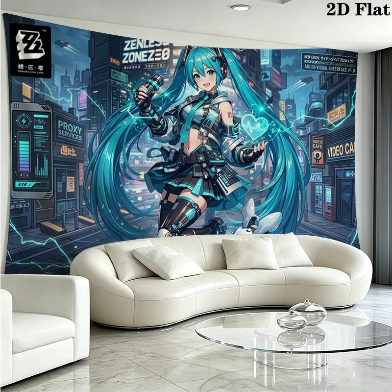 Anime Miku Wall Tapestry Aesthetic Wall Hanging Printed Fabric Blanket Decorative Tapestries for Bedroom Living Room Home Decor