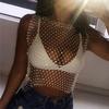 Diamond Mesh Tank Top Women Hollow Out Elastic  Rhinestone Crop Tops