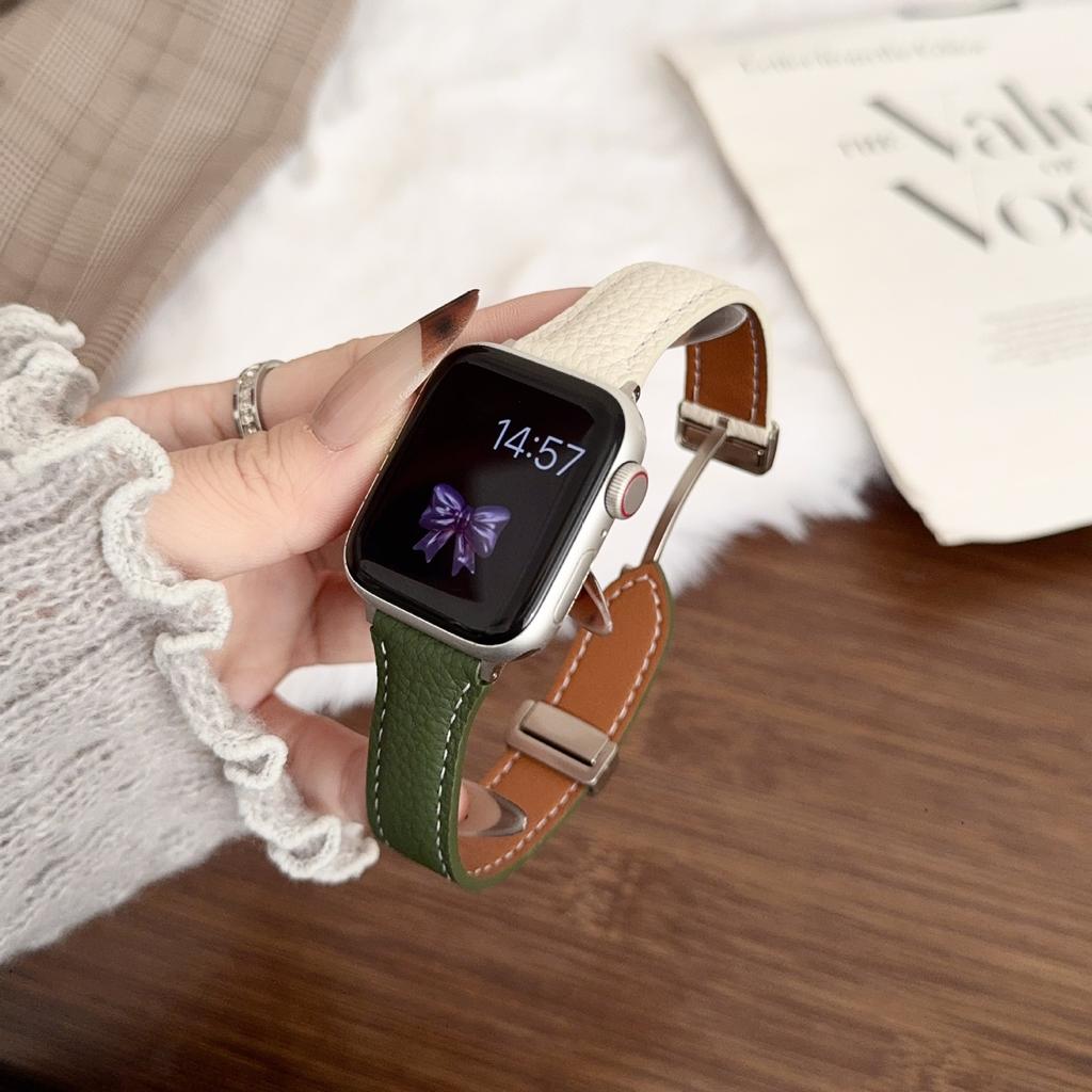 Small waist lychee pattern magnetic buckle strap for Apple Applewatch11 watch iwatch1098SE