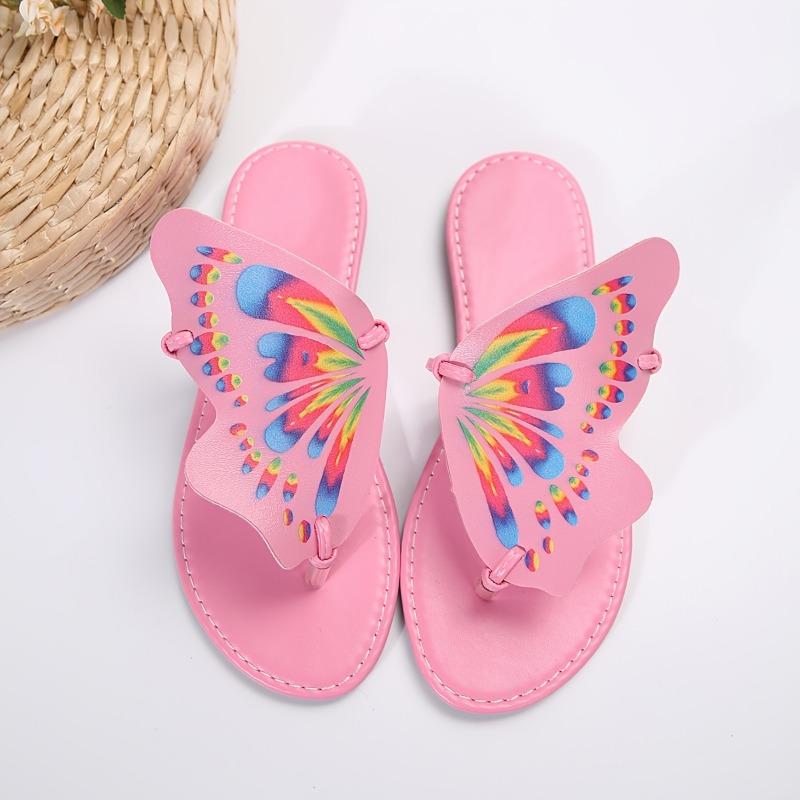 Stylish Women's Butterfly Print Slide Sandals | Faux Cover Upper & Rubber Sole | Versatile All-Season Footwear | Fashionable Clip Toe, Slip-On Flats
