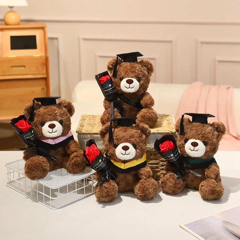 23cm Doctor Cap Bear Plush Toy Graduation Bear Plush Doll Cute Hug Rose Soft Animals Bachelor Bea Graduate Gifts for Students