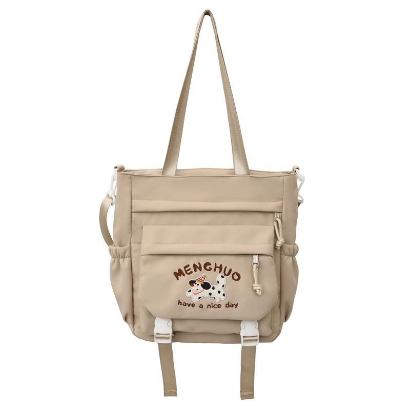 Torba tote w stylu koledżowym dla uczniów szkół średnich i ponadpodstawowych, z kreskówkowym haftem szczeniaka, o dużej pojemności, na ramię