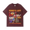 275 GSM Washed T-shirts 100% Cotton One Piece V27 Luffy Print Unisex Heavy Cotton T Shirt