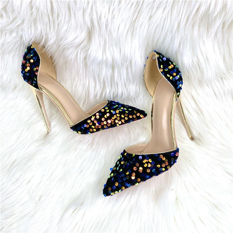 8-12cmBarevné Nýty Dámské Lodičky s Špičatou Špičkou s Bočním Výřezem na Vysokém Podpatku pro Párty Šaty Sexy Dámské Večerní Šaty Stiletto Lodičky33-46