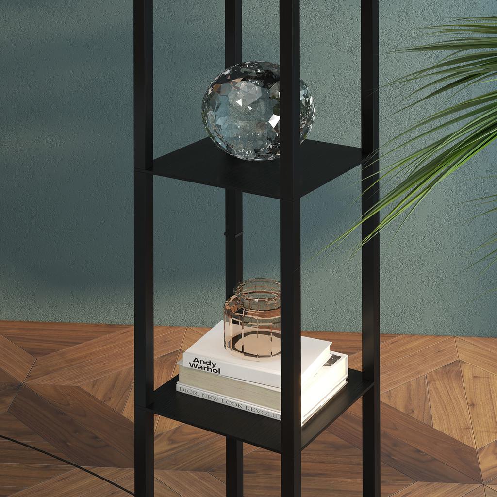 Floor Lamp with Shelves and Top Light, Modern Corner Standing Lamp with TC Fabric Lampshade for Living Room, Bedroom, Bulb not Included, Black