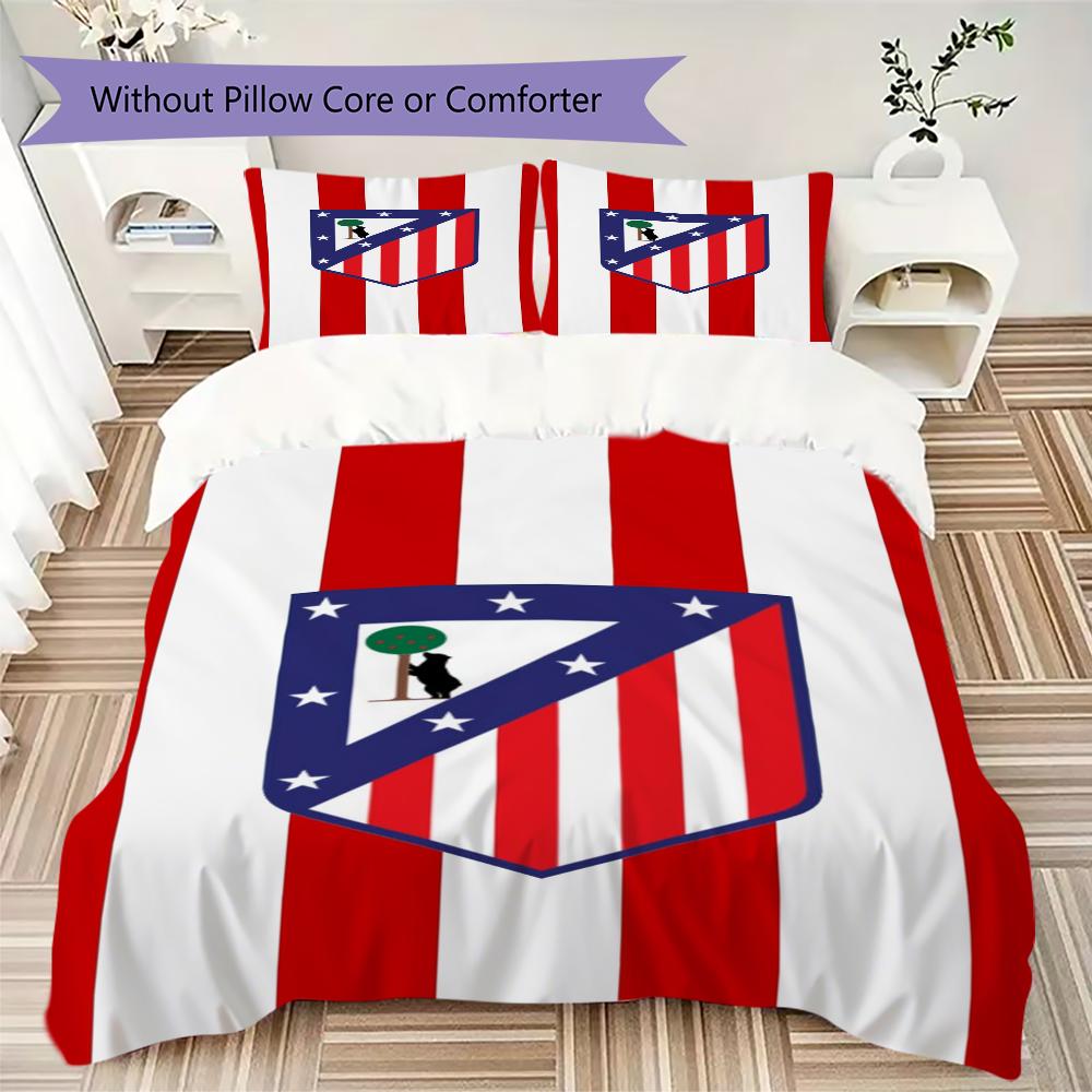 Atletico Madrid Pattern Bedding,Quilt Set Quilt Cover Pillowcase Home Birthday Gift(1 * Duvet Cover + 2 * Pillowcase, Without Core)_lx