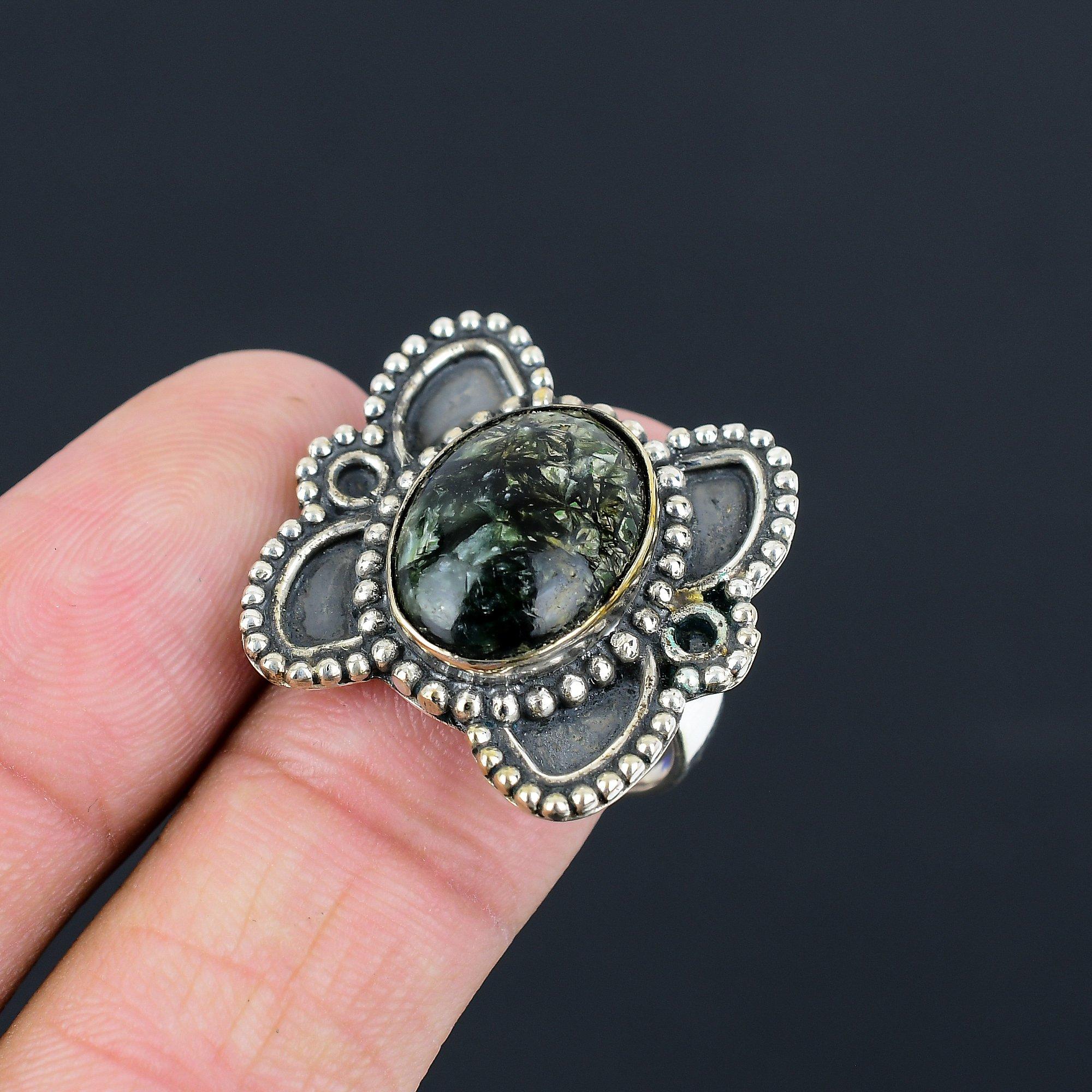 Friendship Day Deal Oval Seraphinite Stone Sterling Silver Stackable Ring US 9 9