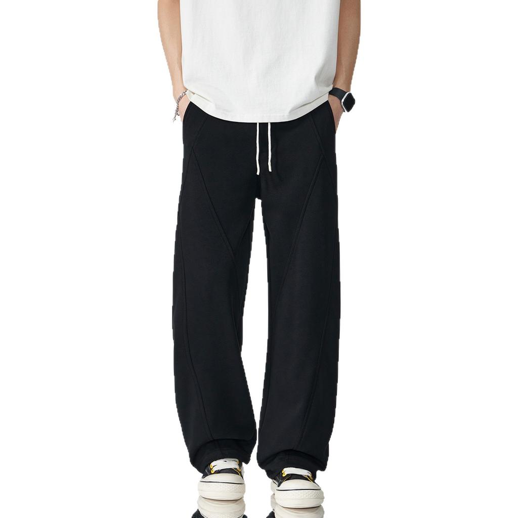 American solid color simple trendy brand splicing scimitar sweatpants men's trend loose wide leg drape daily casual pants