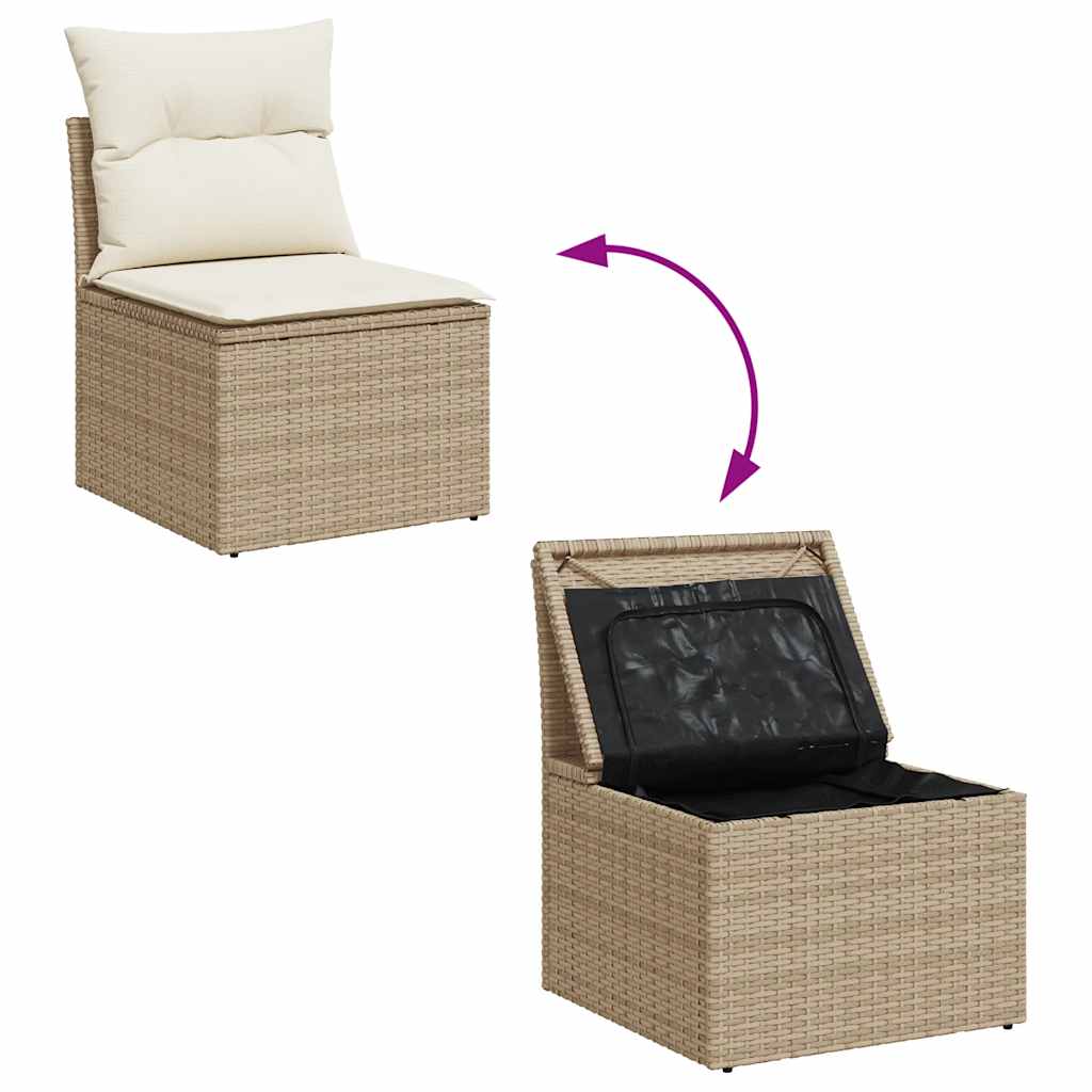 Vidaxl 9-Cz. Garden Furniture Set With Cushions, Beige, Poly Rattan