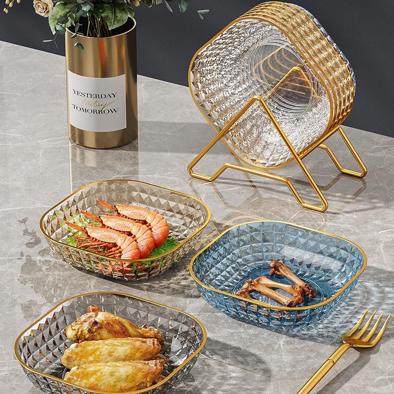 Transparent Gold Rim Fish Bone Dish Holder Set, Easy To Clean, Multipurpose for Living Room