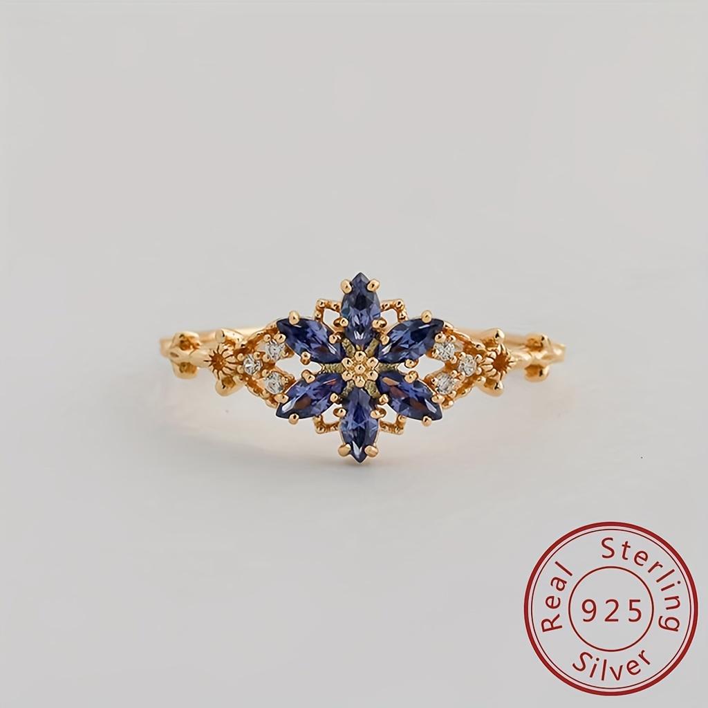 925silver Glass Japanese-style Christmas ice flower design sweet, gentle, romantic, fashionable and elegant ring, versatile for everyday 6 фиолетовый