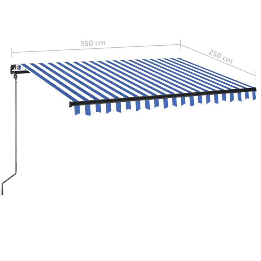 Manual Retractable Awning with LED Lights 350 X 250 Cm Blue and White
