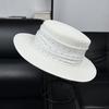 French Flat Edge Straw Hat Women's Summer Elegant Flat Top Sunshade Sunscreen Beach Top Hat Shows a Small Tide