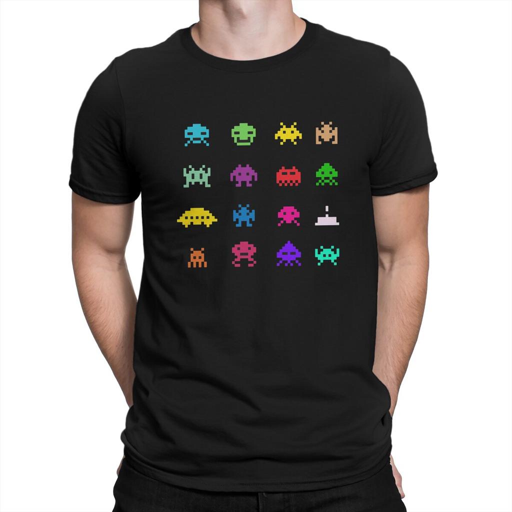 Space Invaders Shooting Video Game Retro Colorful T Shirt Goth Men Tees Summer Clothing Harajuku ONeck TShirt