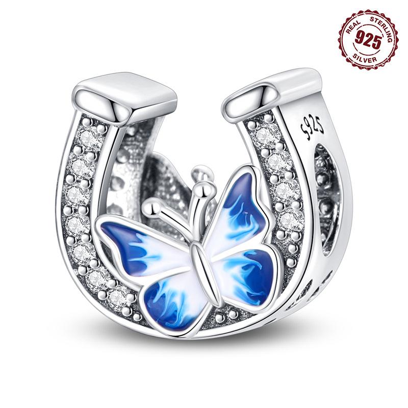 

Original Copper Charms Luxury Horseshoe Blue Butterfly Pendant Beads Fit Bracelet Diy Women Making Delicate Gift