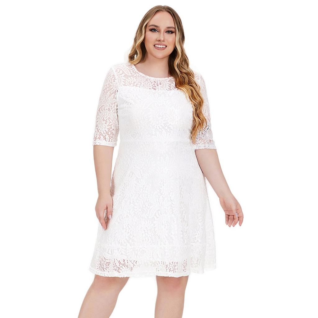 Stylish and Versatile Midi Dress In Plus Size with Semi-Sheer Sleeves