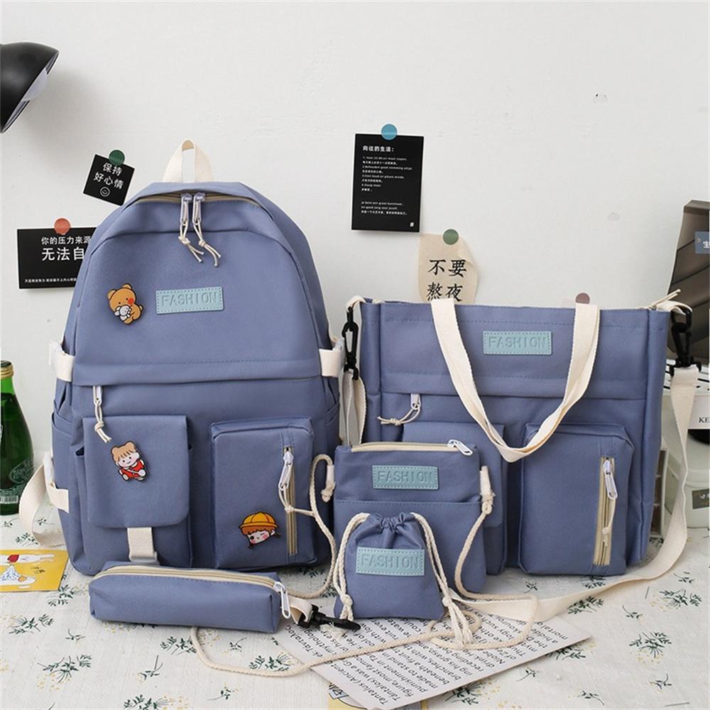 New Five-Piece Backpack Korean Style Contrast Color Canvas Bag