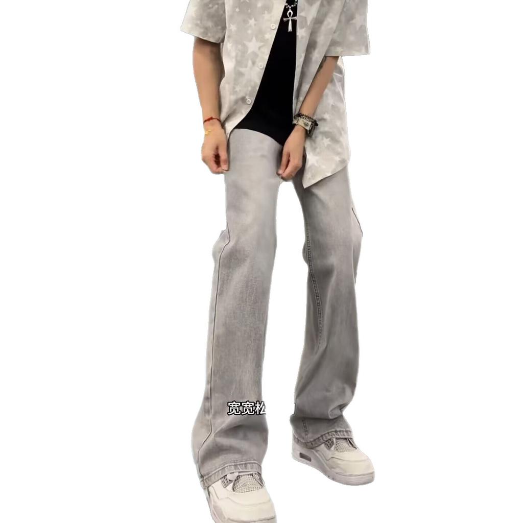 Design gray micro-flared jeans men's summer youth American high street pants straight casual trousers