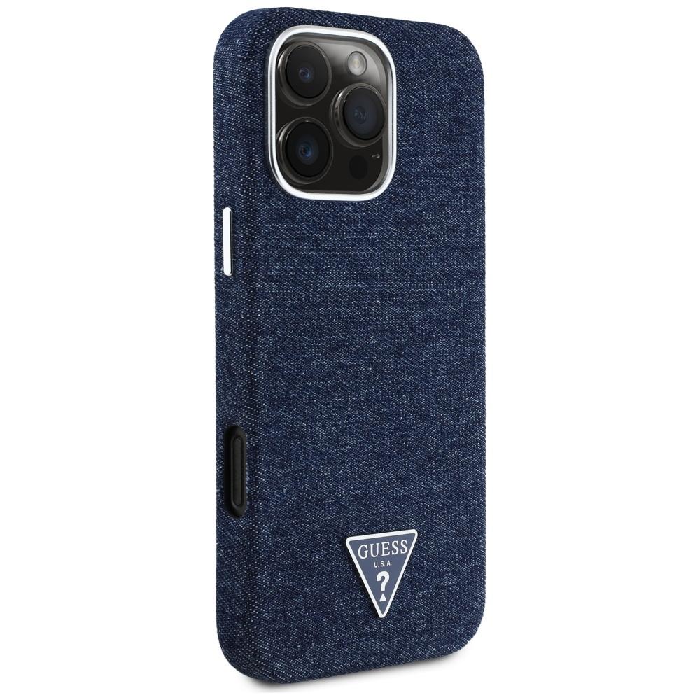 Guess Denim Triangle Logo MagSafe Case for iPhone 16 Pro Max Blue