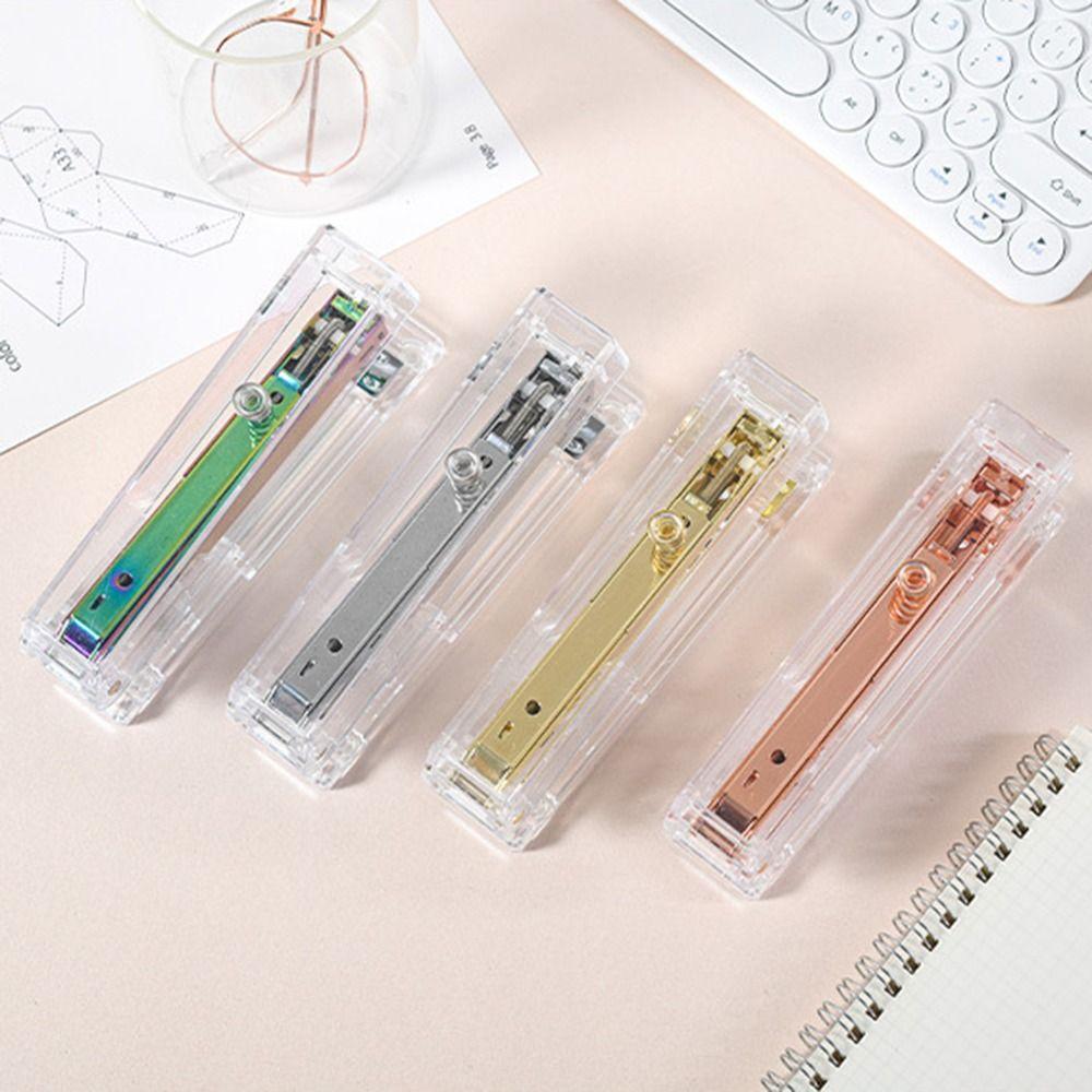 Rose Gold Transparent Stapler Manual Book Binding Machines Paper Stapler  School Office Supplies