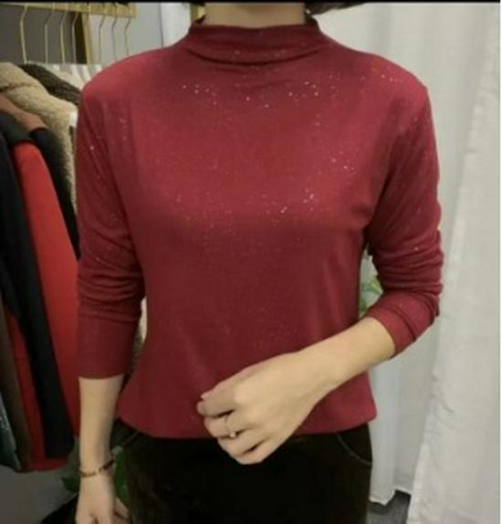 Velvet Sequin Women's Semi-High Neck Slimming Winter Base Layer T-Shirt - Plus Size Available