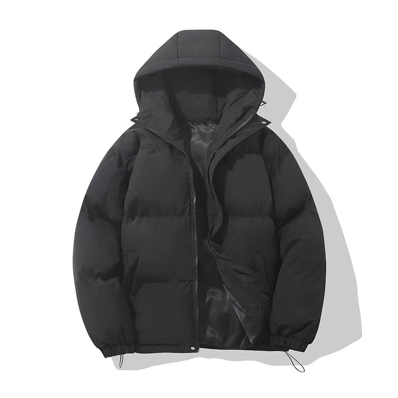 American Down Cotton Jacket for Men In Winter New Solid Color Warm Hooded Bread Jacket for Cotton Jacket Thickened Loose Jacket