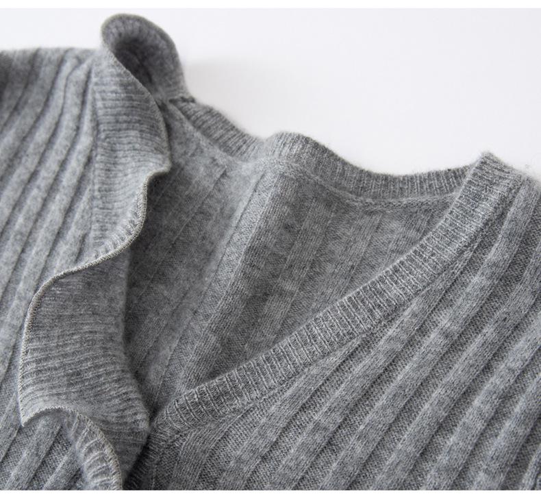 Elegant 3D Wave Edge Cashmere Ruffle Cardigan - Women's Autumn/Winter Flared Sleeve Knitwear