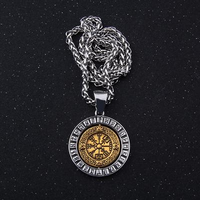 Collar con colgante de brújula vikinga Vegvisir giratorio