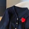 Korean Style Black Heart Design Knit Cardigan for Women - Autumn 2025 Collection