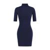 Pure Desire High Neck Slim Fit Mid-Sleeve Dress for Women – Waist-Cinched Hip-Hugging Skirt