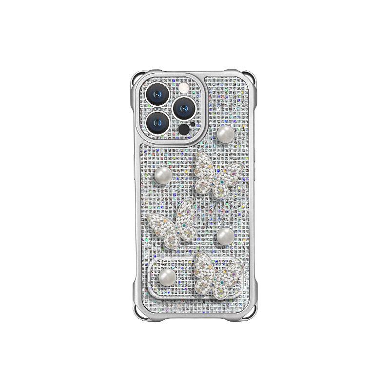 Perlmutt Schmetterling passt für iPhone 17, Handyhülle, 15 vierseitige Handschlaufe, iPhone 16 Pro Max Umhängetasche 14, Ständer 13