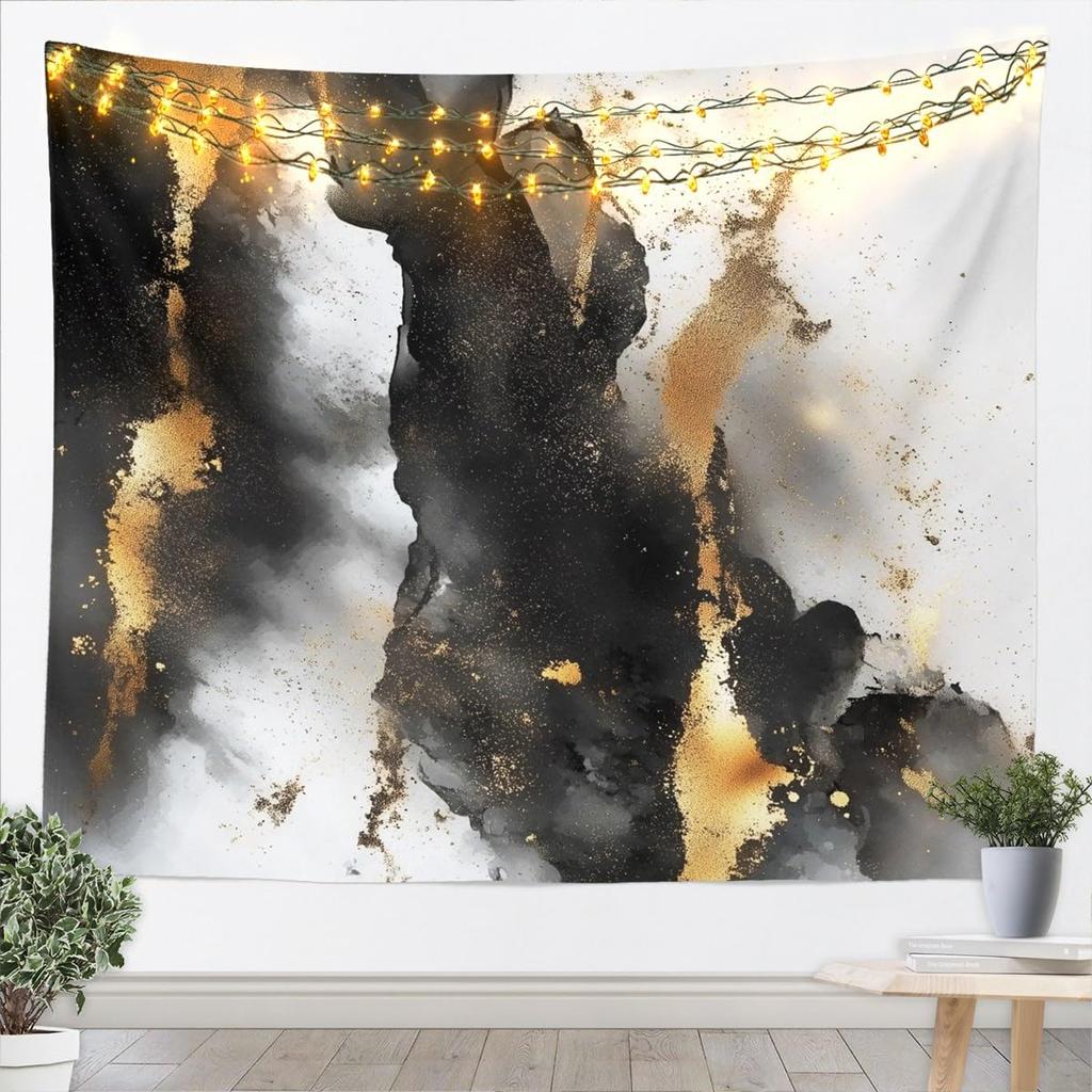 Grey White Marble Tapestry Metallic Marble Tapestry For Bedroom Medium Bronzing Stone Pattern Wall Tapestry Modern Abstract Art