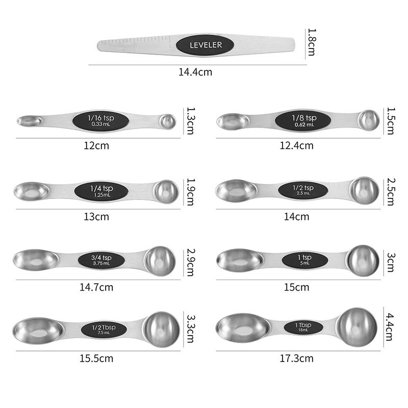 Juego de 9 Piezas de Cucharas Medidoras de Acero Inoxidable con Succión Magnética Cuchara Dosificadora de Gramos con Báscula Cuchara Medidora Herramienta de Horneado LS007