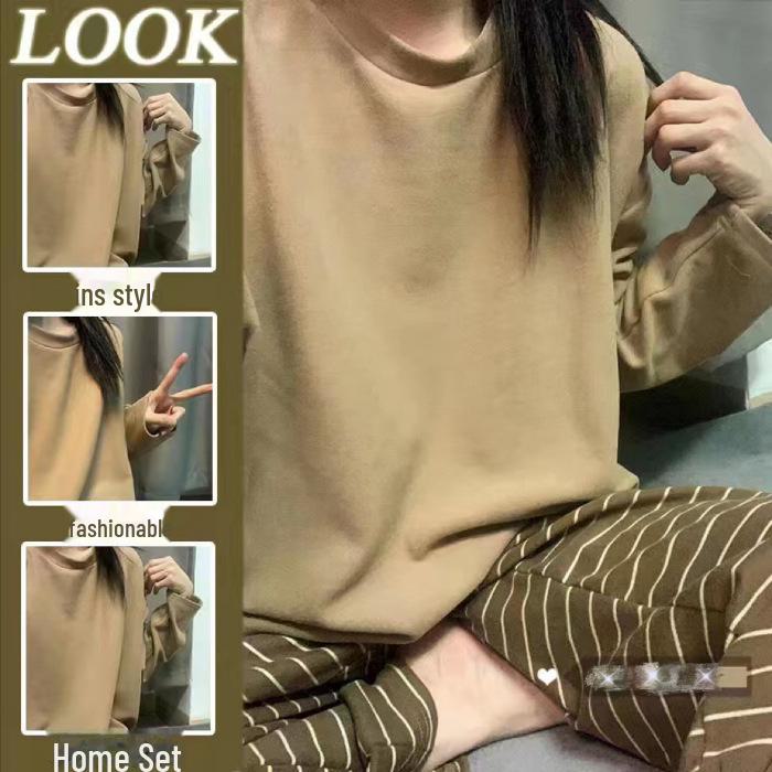 Women's 2023 Spring & Autumn Long-Sleeve Padded Pajamas, Lightweight, Large-Size Homewear