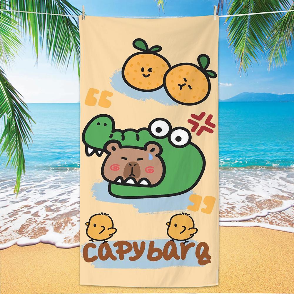 Capybara Print Strandlaken Grappig Krokodil en Oranje Ontwerp Handdoek voor Mannen en Vrouwen Ideaal voor Zomerse Strandtrips Activiteiten