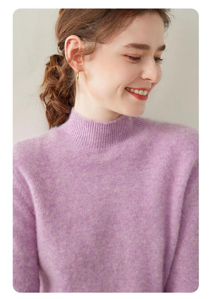 Women's Slimming Cashmere Sweater: Autumn/Winter Loose Knit Base Layer with Half-High Neck