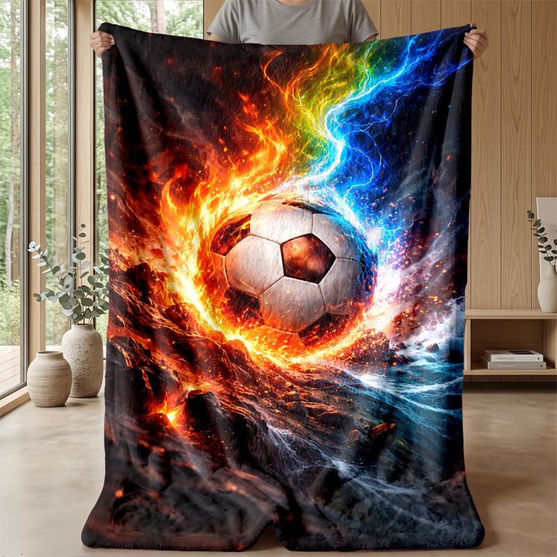 Soccer Ball with Fire and Lightning Theme blanket Lightweight Warm Flannel Blanket Decorative Throw Blanket for Home Decoration