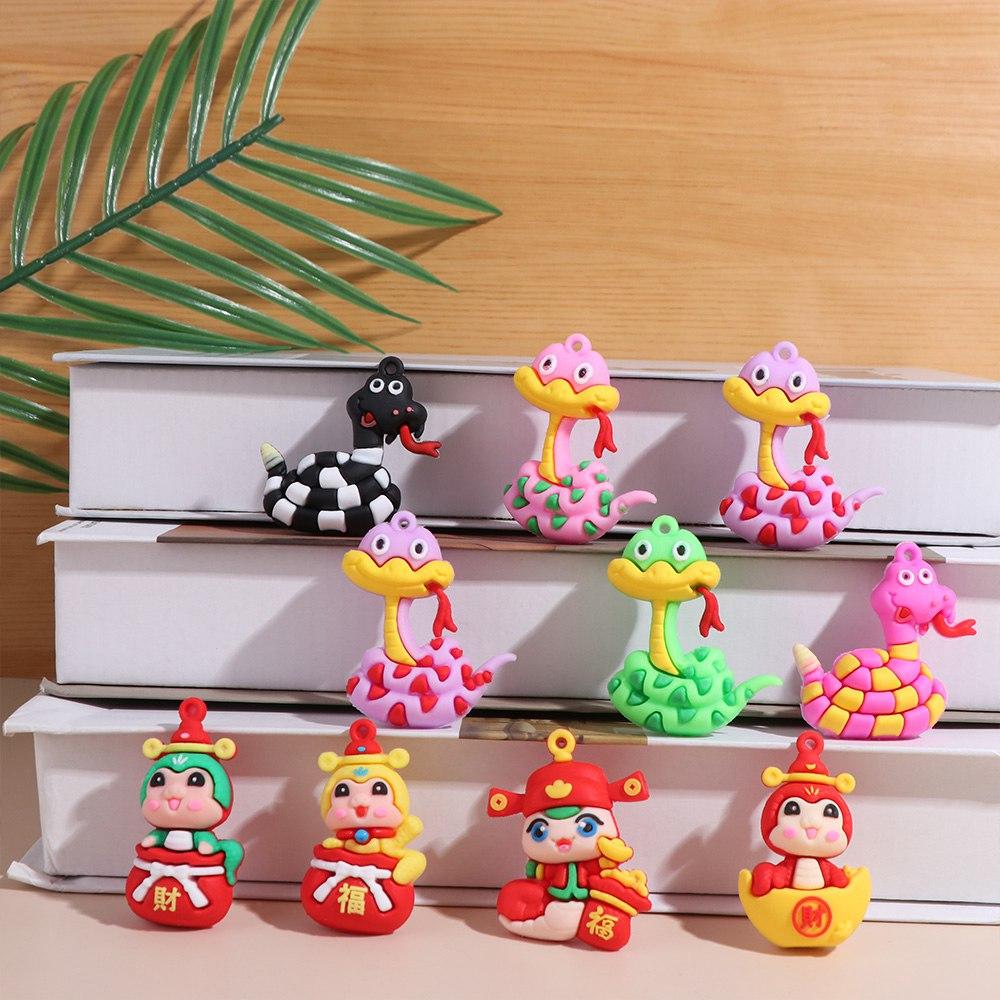 10PCS Spring Festival Snake Ornament 2025 New Year Snake Charms Cute Snake Pendant  Keychain