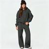 Damen Reißverschluss Hoodie und Weite Hosen 2-teiliges Set, Lockerer Trainingsanzug