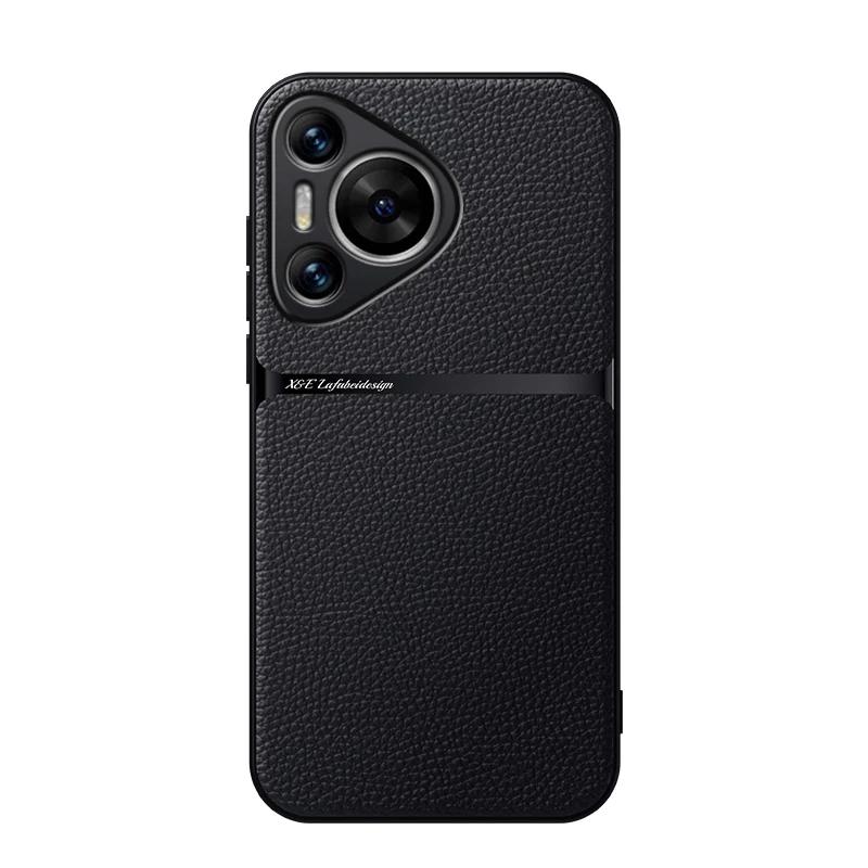 Car Magnetic Case For Huawei Pura 90 Pro Max Cases Leather Texture Silicone Protection Shockproof Cover For Pura 90 Pro Max