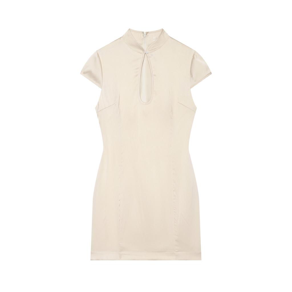 Summer European and American Women's Clothing Silk Satin Texture Split Mini Dress