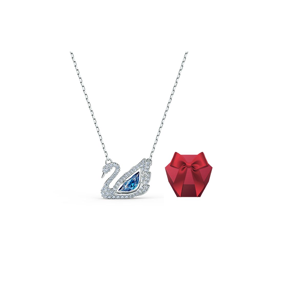 Swarovski Dancing Swan 125th Anniversary Edition Rhodium-Plated Swan Necklace Women necklace Blue 5533397 Box (Random Color)