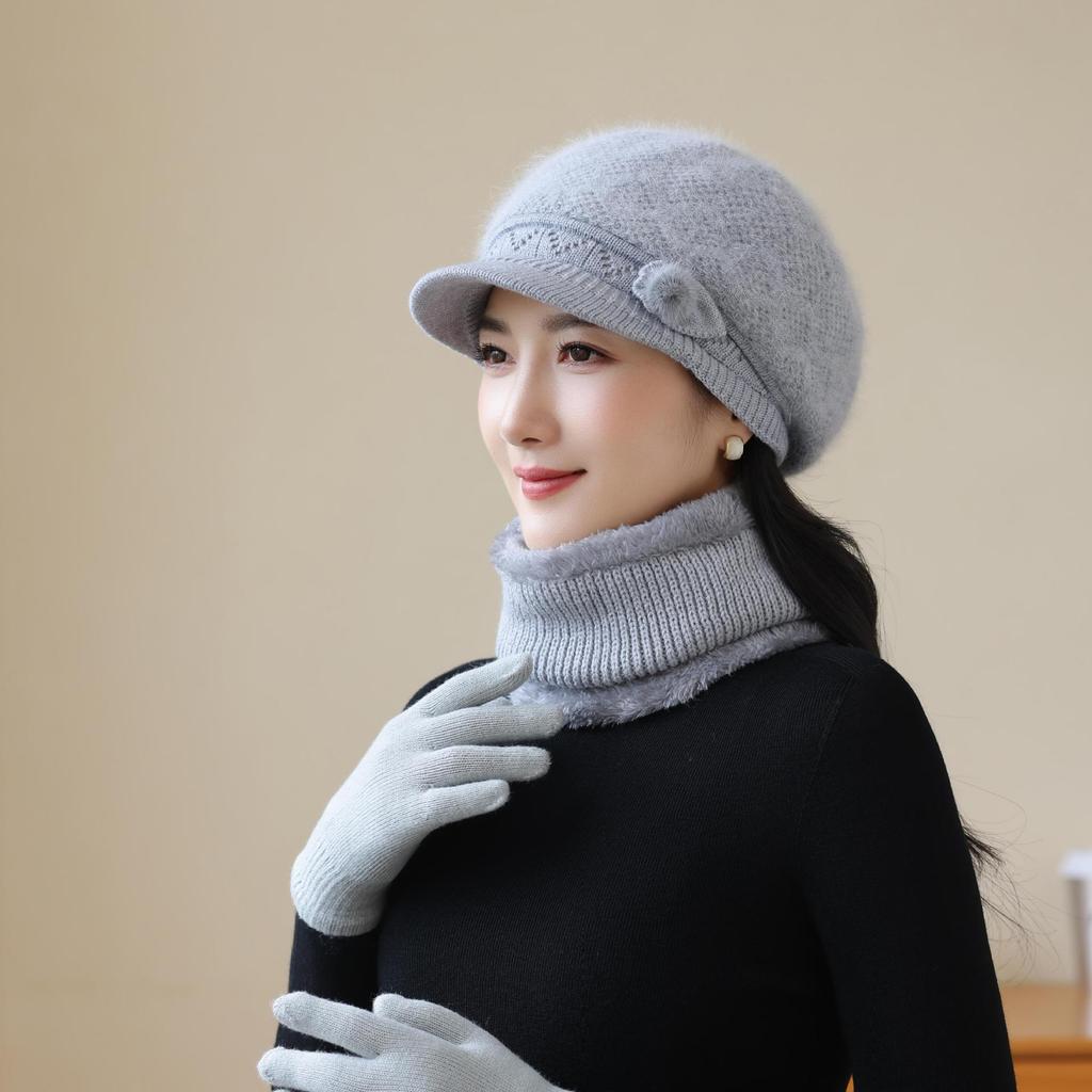 Rabbit Fur Knitted Woolen Hat Winter Middle Aged and Elderly Women's Winter Elderly Warm Mother's Basin Hat