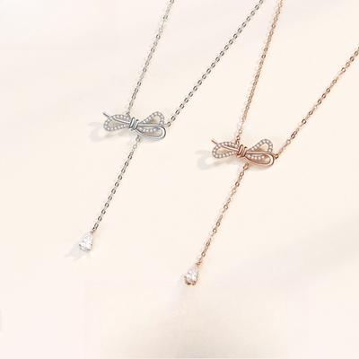 Korean Version Jewelry, Diamond-encrusted Bow, Fringed Necklace, Korean Niche Versatile Collarbone Chain Ins Style