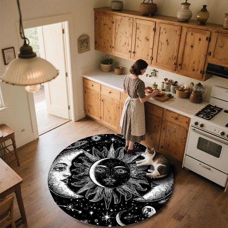 Celestial Elements pattern round rug,Carpet Rug for Living Room Bedroom Playroom ,Non-slip Floor Mat,Holiday Gifts and Birthday Gifts.