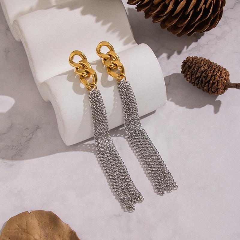 1pair Stainless Steel Rendy 18K Gold Color Chain Tassel Drop Earrings for Women Couples Hypoallergenic Daily Wear Party Layering Jewelry Gifts